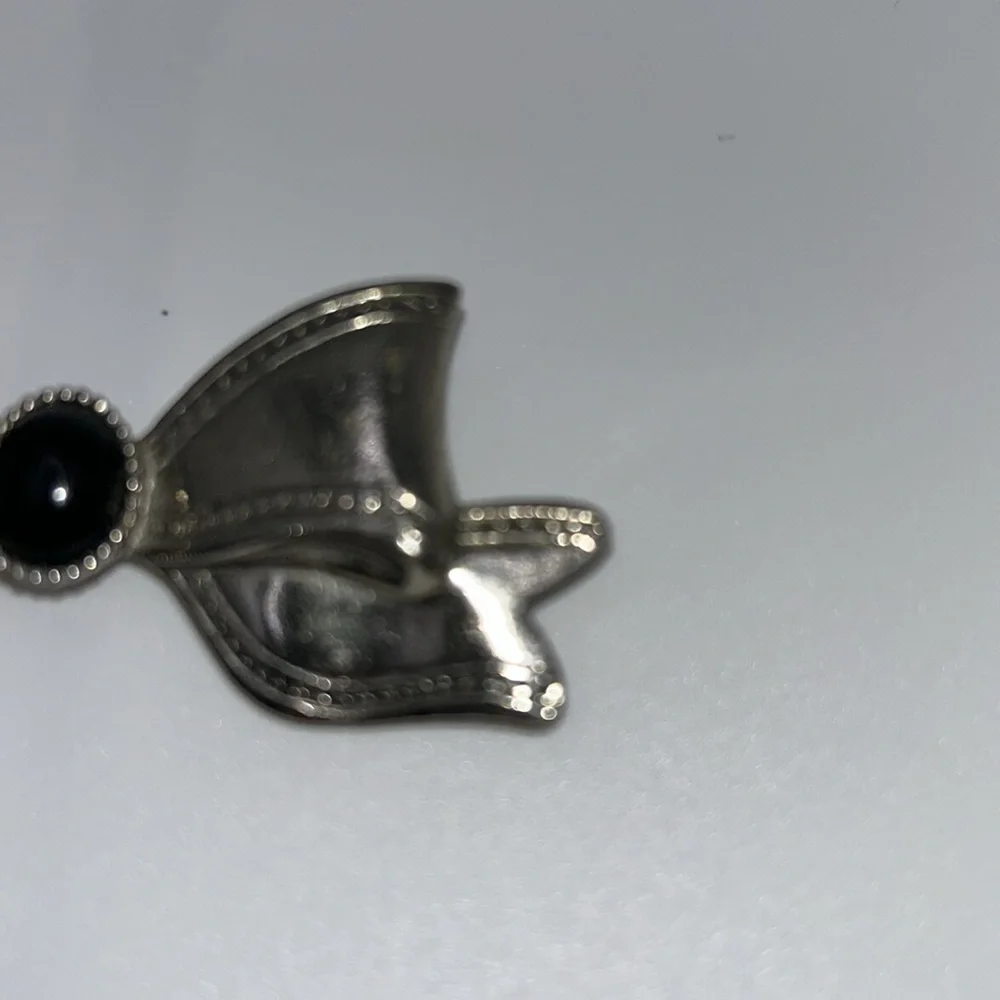 Silver Tone Bow Brooch with Black Center